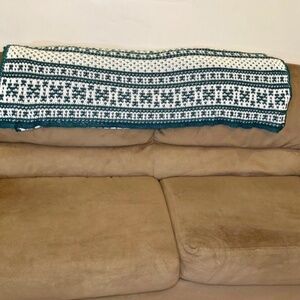Vintage 76"x48" Green and White Crochet Afghan Throw Blanket HUGE Cottagecore